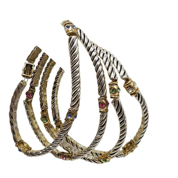 Multicolor Rhinestone Spiral Stretch Bangle Bracelet Set of 4 Gold Tone Vtg - Picture 2 of 5